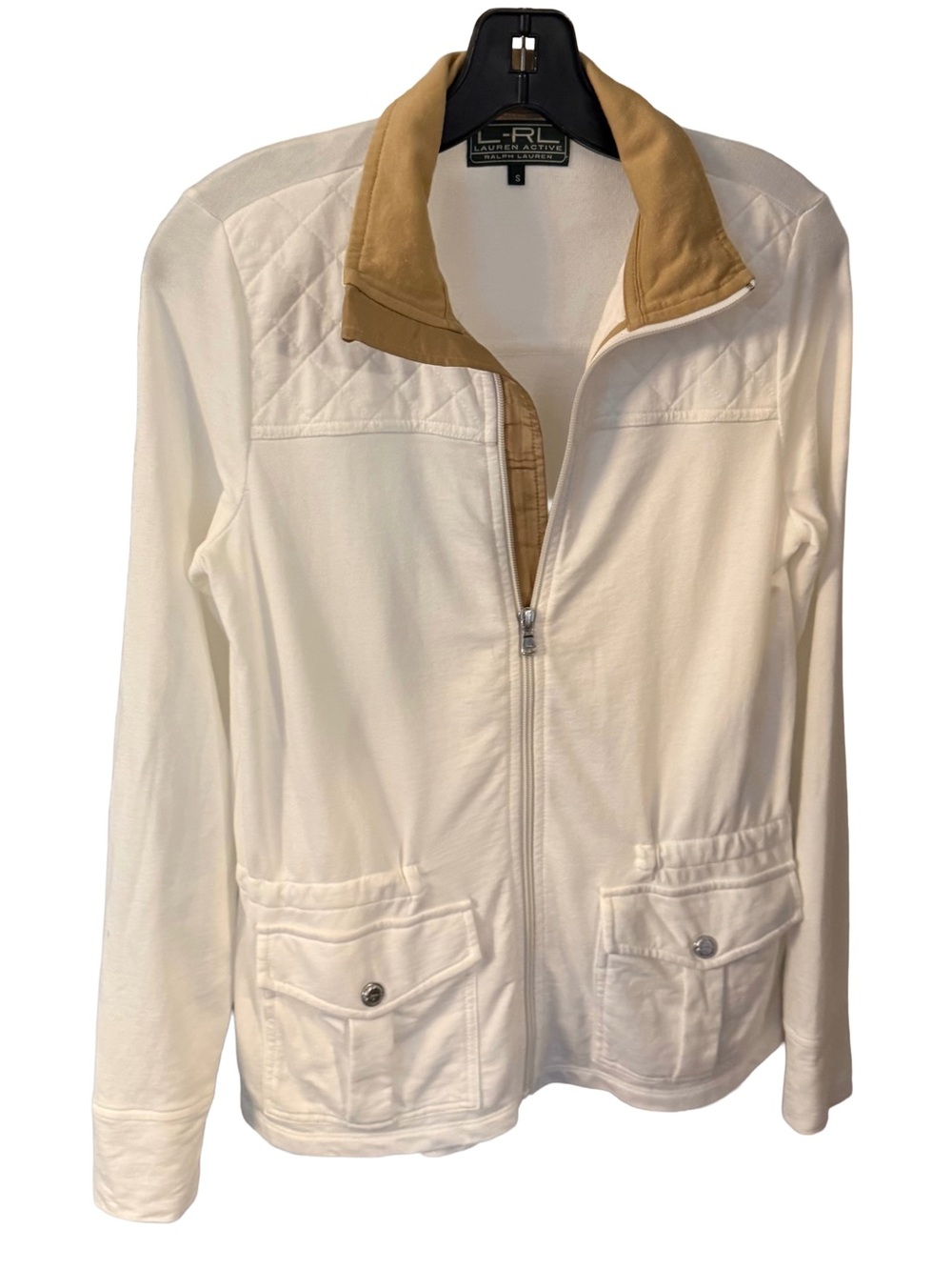 Ralph Lauren Active Utility style Full Zip Jacket White W/ Tan Collar Sz S